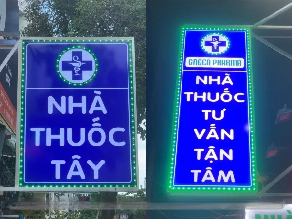 Biển LED Nhà Thuốc Mica Xanh Chữ Đỏ Chạy Quy trinh lam bien led nha thuoc tai Quang Cao 24H